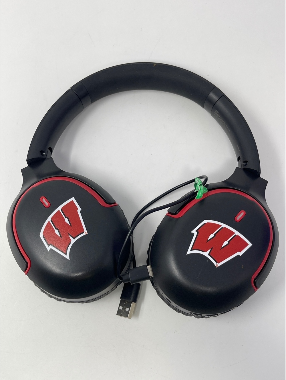 Wisconsin Badgers Wireless Over-Ear Headphones with Motion W Logo and Red Trim -